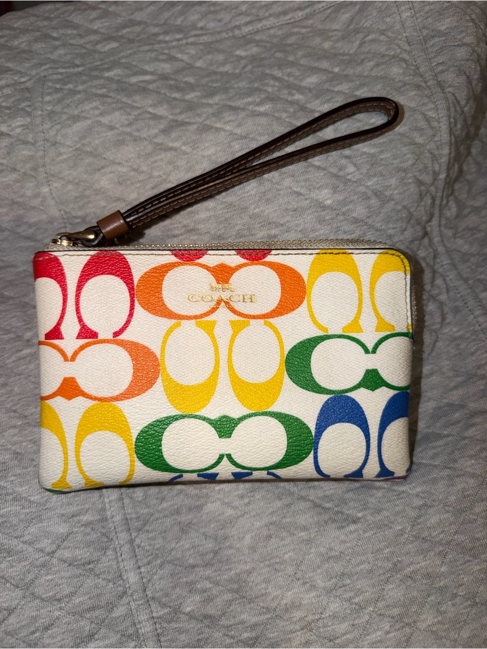 COACH Multicolor Signature Wristlet in Rainbow C Print